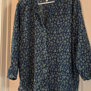 JACHS Girlfriend Navy and Olive Leaf Print Blouse